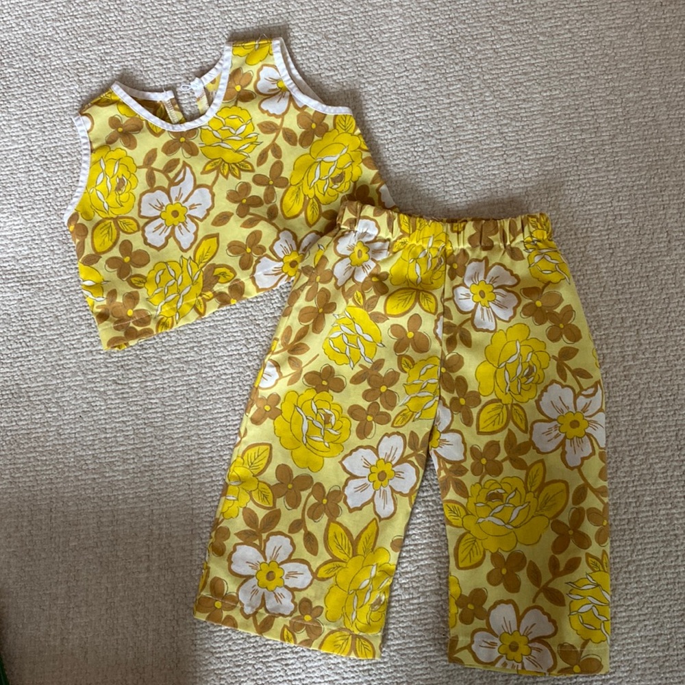 Joon Bird vintage fabric toddler two piece outfit.